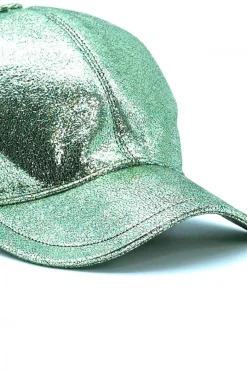Donna D'Arienzo Boston - Cappello baseball in pelle laminata verde chiaro unisex strappo regolabile