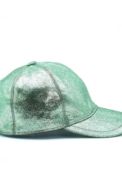 Donna D'Arienzo Boston - Cappello baseball in pelle laminata verde chiaro unisex strappo regolabile