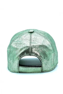Donna D'Arienzo Boston - Cappello baseball in pelle laminata verde chiaro unisex strappo regolabile