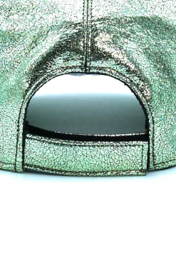 Donna D'Arienzo Boston - Cappello baseball in pelle laminata verde chiaro unisex strappo regolabile