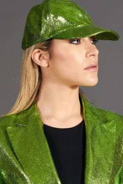 Donna D'Arienzo Boston - Cappello baseball in pelle laminata verde unisex strappo regolabile