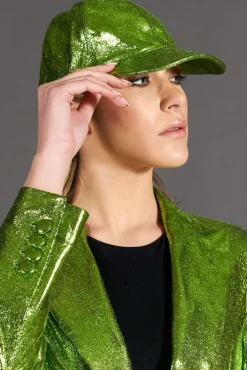 Donna D'Arienzo Boston - Cappello baseball in pelle laminata verde unisex strappo regolabile