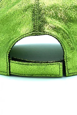 Donna D'Arienzo Boston - Cappello baseball in pelle laminata verde unisex strappo regolabile
