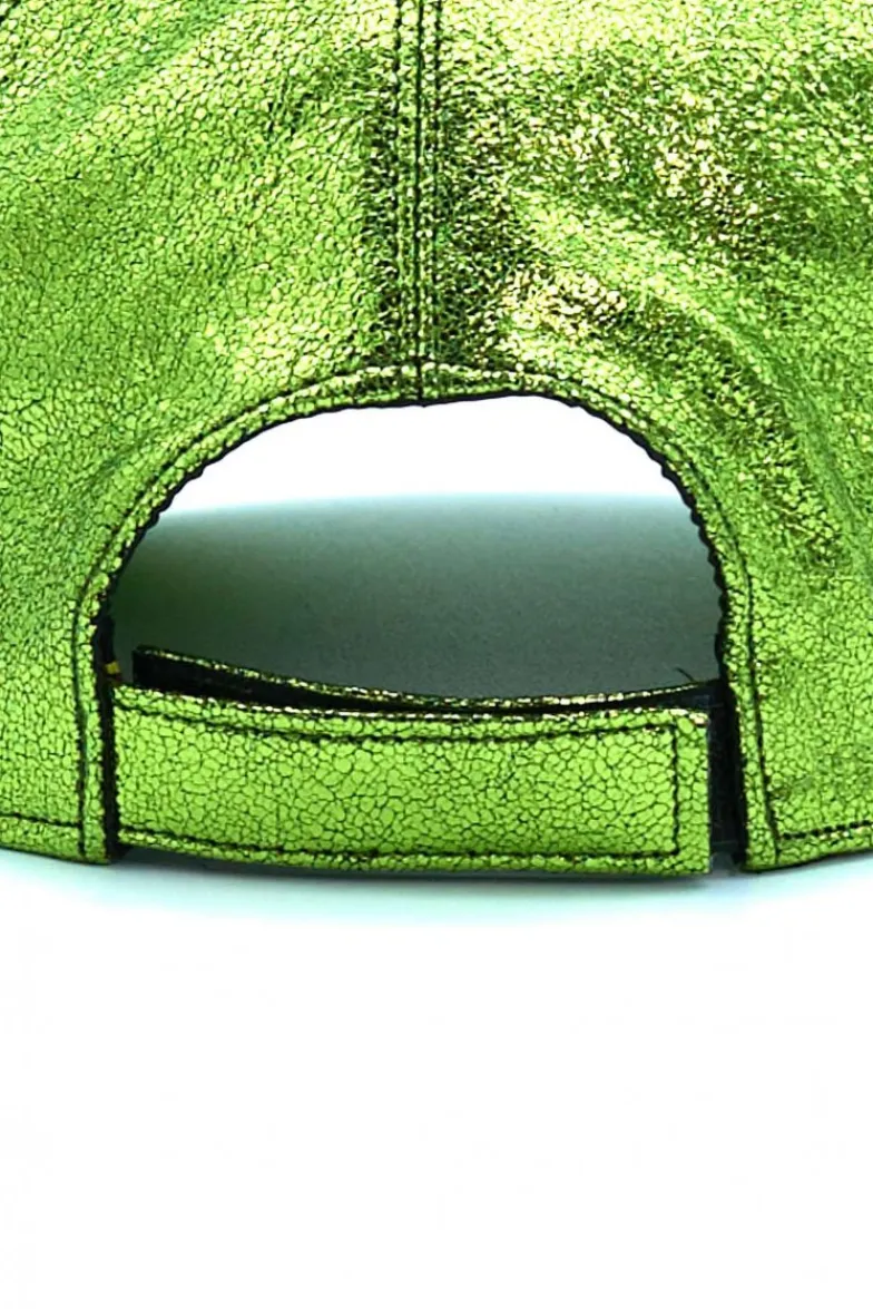 Donna D'Arienzo Boston - Cappello baseball in pelle laminata verde unisex strappo regolabile