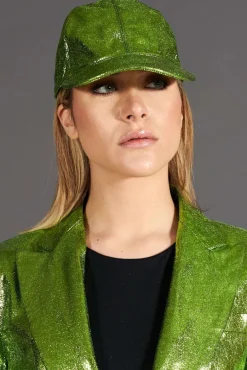 Donna D'Arienzo Boston - Cappello baseball in pelle laminata verde unisex strappo regolabile