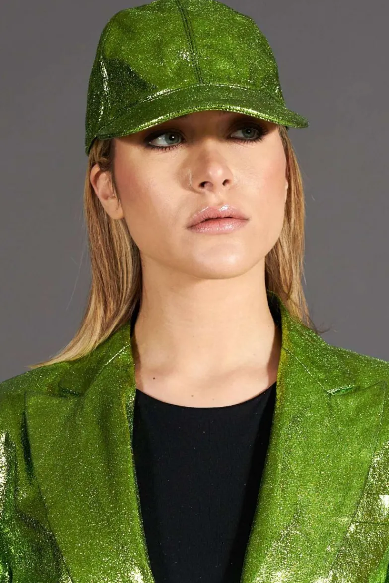 Donna D'Arienzo Boston - Cappello baseball in pelle laminata verde unisex strappo regolabile