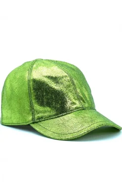 Donna D'Arienzo Boston - Cappello baseball in pelle laminata verde unisex strappo regolabile