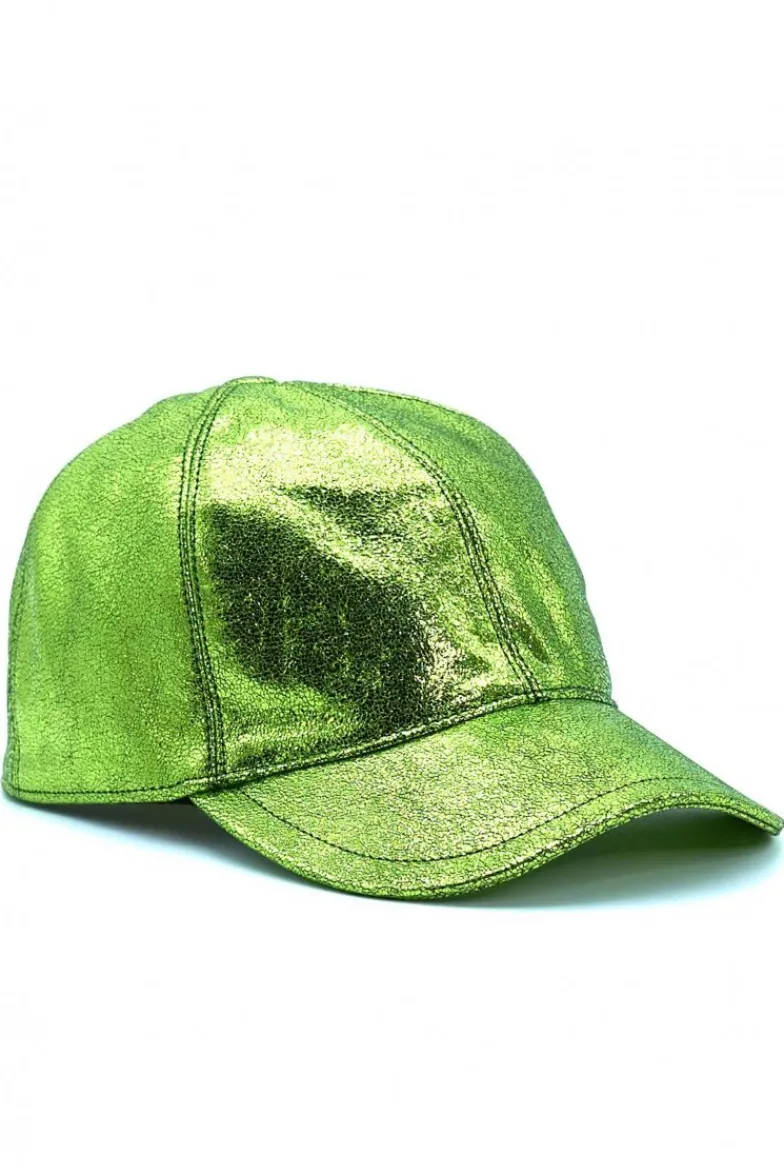 Donna D'Arienzo Boston - Cappello baseball in pelle laminata verde unisex strappo regolabile