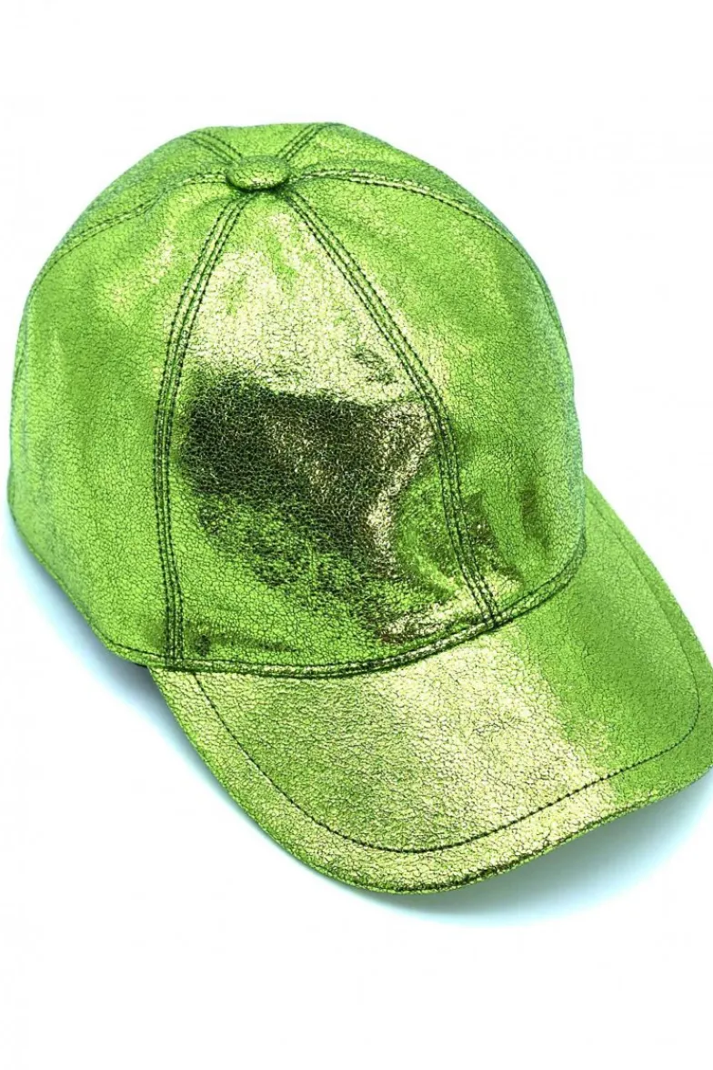 Donna D'Arienzo Boston - Cappello baseball in pelle laminata verde unisex strappo regolabile