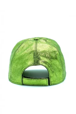 Donna D'Arienzo Boston - Cappello baseball in pelle laminata verde unisex strappo regolabile