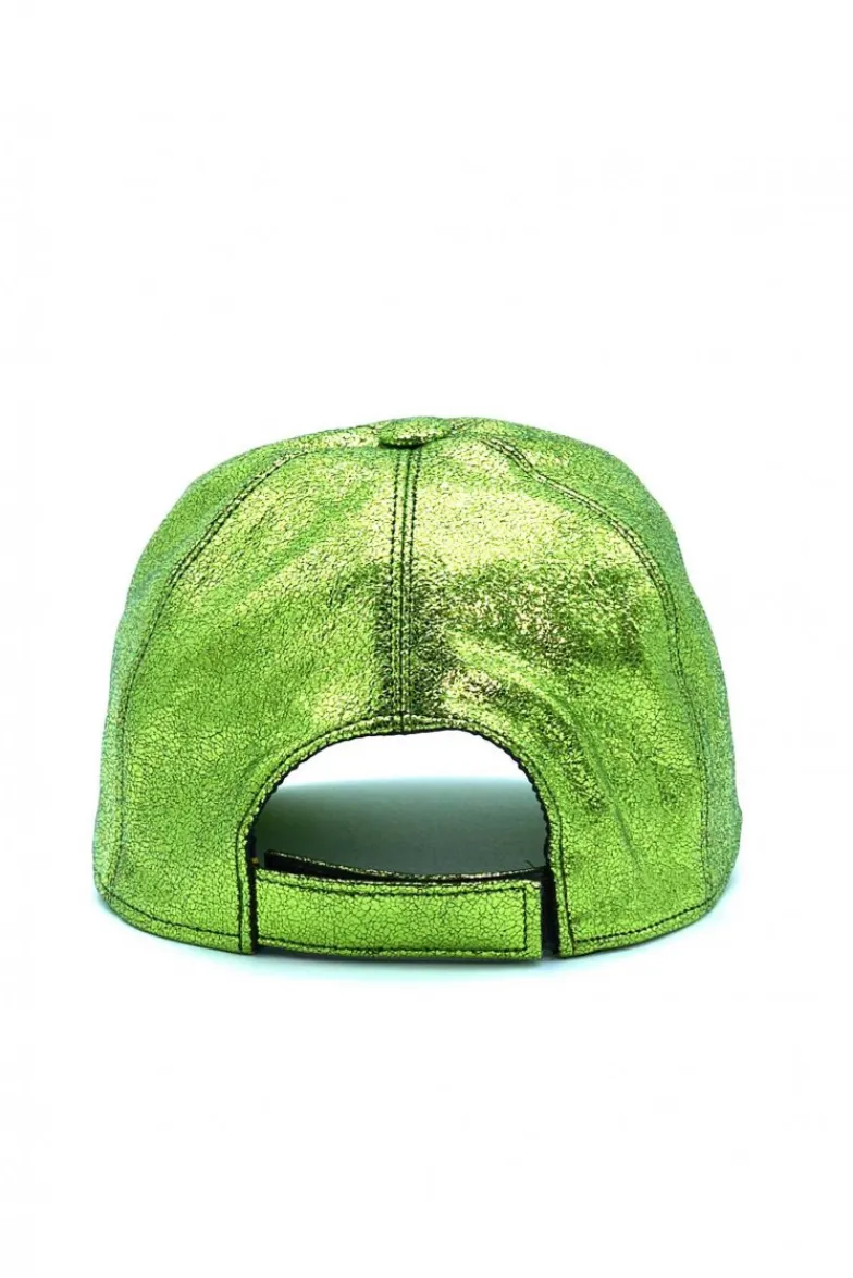 Donna D'Arienzo Boston - Cappello baseball in pelle laminata verde unisex strappo regolabile