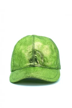 Donna D'Arienzo Boston - Cappello baseball in pelle laminata verde unisex strappo regolabile