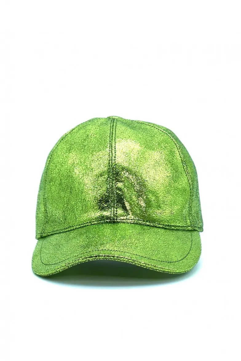 Donna D'Arienzo Boston - Cappello baseball in pelle laminata verde unisex strappo regolabile
