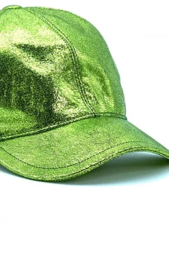 Donna D'Arienzo Boston - Cappello baseball in pelle laminata verde unisex strappo regolabile