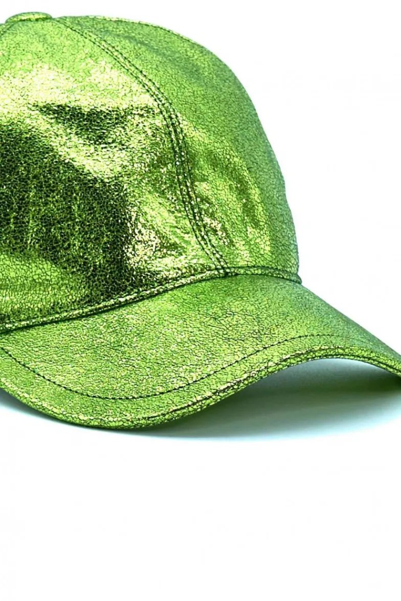 Donna D'Arienzo Boston - Cappello baseball in pelle laminata verde unisex strappo regolabile