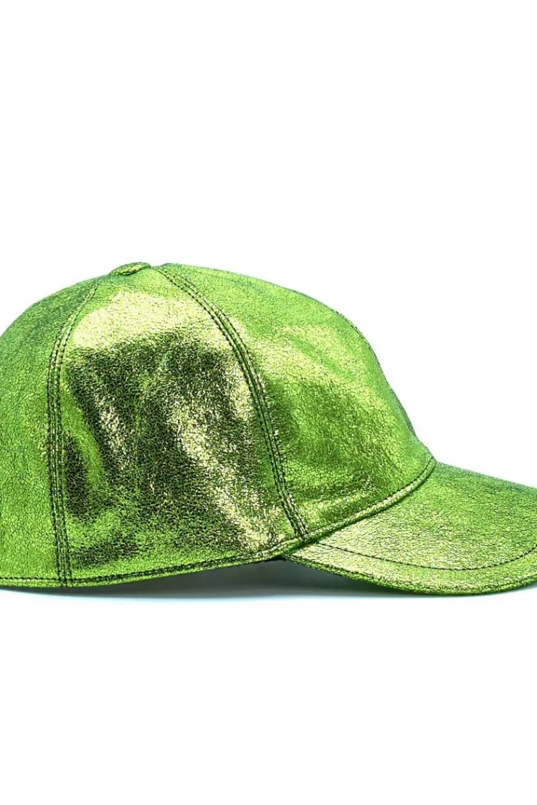 Donna D'Arienzo Boston - Cappello baseball in pelle laminata verde unisex strappo regolabile
