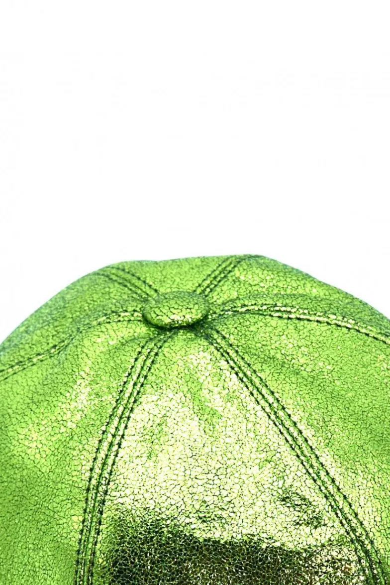 Donna D'Arienzo Boston - Cappello baseball in pelle laminata verde unisex strappo regolabile