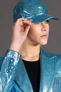 Donna D'Arienzo Boston - Cappello baseball in pelle laminata azzurra unisex strappo regolabile