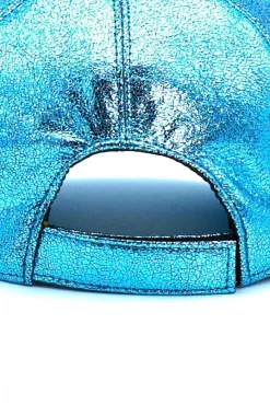 Donna D'Arienzo Boston - Cappello baseball in pelle laminata azzurra unisex strappo regolabile