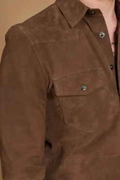 Uomo D'Arienzo Calvin - Camicia sfoderata camoscio fango con bottoni a pressione