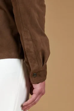 Uomo D'Arienzo Calvin - Camicia sfoderata camoscio fango con bottoni a pressione
