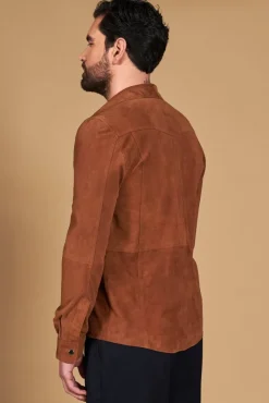 Uomo D'Arienzo Calvin - Camicia sfoderata camoscio cuoio con bottoni a pressione