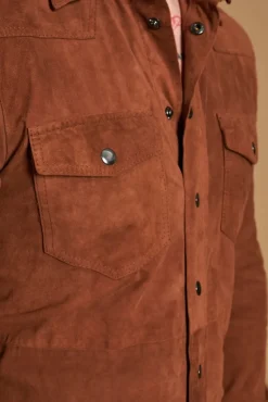 Uomo D'Arienzo Calvin - Camicia sfoderata camoscio cuoio con bottoni a pressione
