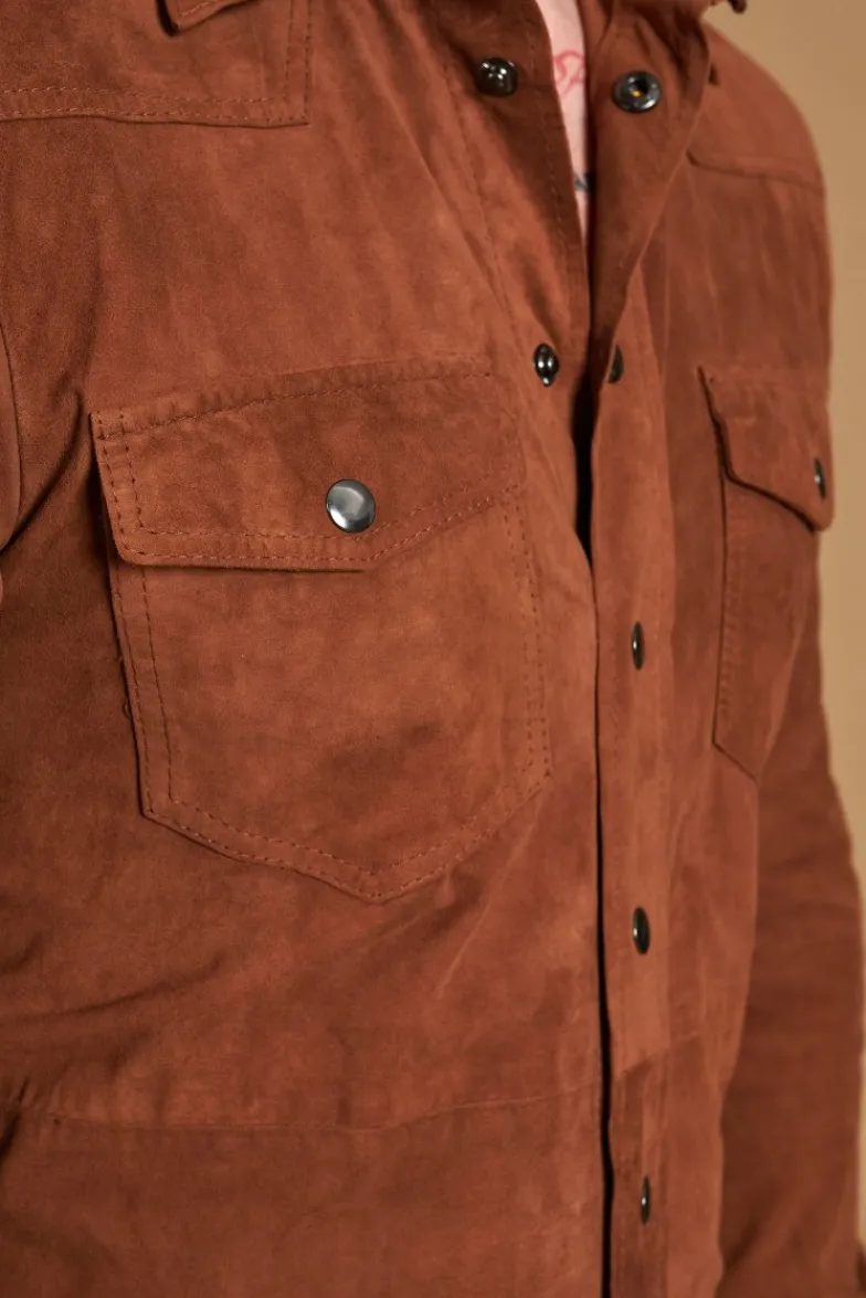 Uomo D'Arienzo Calvin - Camicia sfoderata camoscio cuoio con bottoni a pressione
