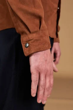 Uomo D'Arienzo Calvin - Camicia sfoderata camoscio cuoio con bottoni a pressione