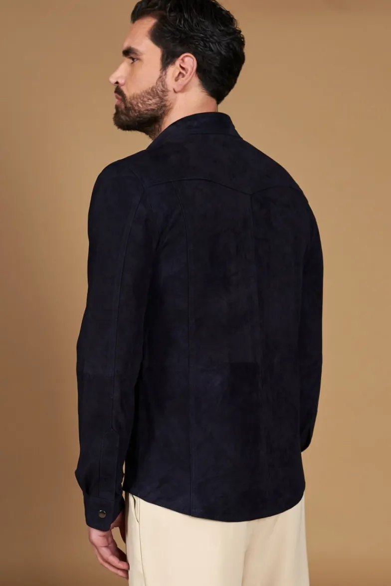 Uomo D'Arienzo Calvin - Camicia sfoderata camoscio blu con bottoni a pressione