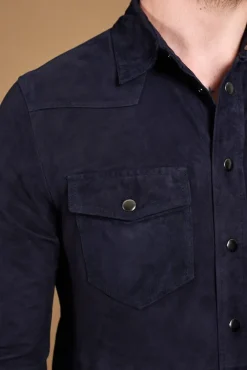 Uomo D'Arienzo Calvin - Camicia sfoderata camoscio blu con bottoni a pressione