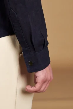 Uomo D'Arienzo Calvin - Camicia sfoderata camoscio blu con bottoni a pressione