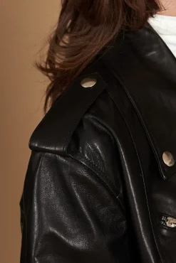 Donna D'Arienzo Camy - Giacca chiodo in pelle vintage nera vestibilità comoda