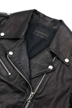 Donna D'Arienzo Camy - Giacca chiodo in pelle vintage nera vestibilità comoda