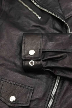 Donna D'Arienzo Camy - Giacca chiodo in pelle vintage nera vestibilità comoda