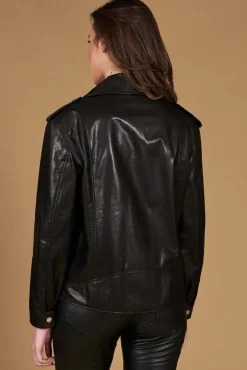 Donna D'Arienzo Camy - Giacca chiodo in pelle vintage nera vestibilità comoda