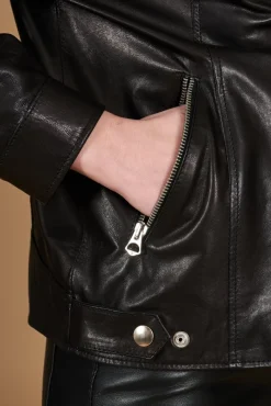 Donna D'Arienzo Camy - Giacca chiodo in pelle vintage nera vestibilità comoda