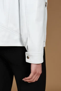Donna D'Arienzo Camy - Giacca chiodo in pelle nappa bianca vestibilità comoda