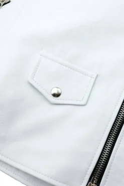 Donna D'Arienzo Camy - Giacca chiodo in pelle nappa bianca vestibilità comoda