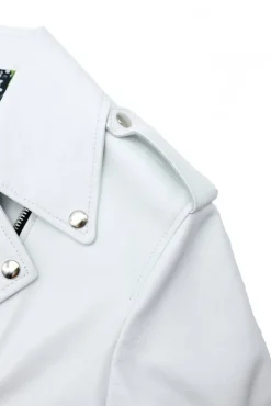 Donna D'Arienzo Camy - Giacca chiodo in pelle nappa bianca vestibilità comoda