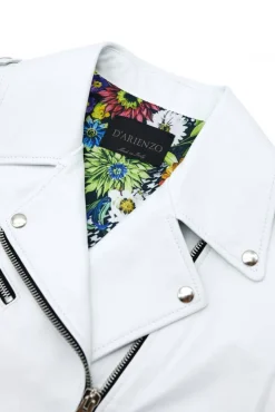 Donna D'Arienzo Camy - Giacca chiodo in pelle nappa bianca vestibilità comoda