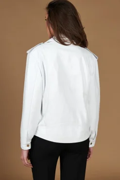 Donna D'Arienzo Camy - Giacca chiodo in pelle nappa bianca vestibilità comoda