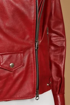Donna D'Arienzo Camy - Giacca chiodo in pelle nappa rossa vestibilità comoda