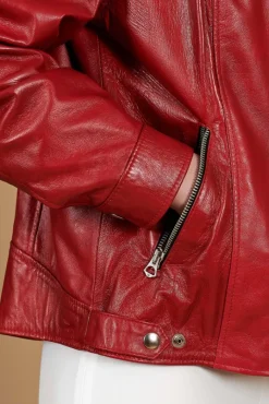 Donna D'Arienzo Camy - Giacca chiodo in pelle nappa rossa vestibilità comoda