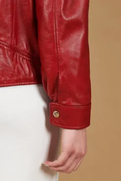 Donna D'Arienzo Camy - Giacca chiodo in pelle nappa rossa vestibilità comoda