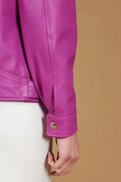 Donna D'Arienzo Camy - Giacca chiodo in pelle naturale glicine vestibilità comoda