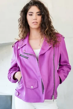 Donna D'Arienzo Camy - Giacca chiodo in pelle naturale glicine vestibilità comoda