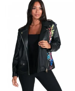 Donna D'Arienzo Camy - Giacca chiodo in pelle nappa laser nera vestibilità comoda