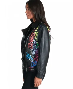 Donna D'Arienzo Camy - Giacca chiodo in pelle nappa laser nera vestibilità comoda