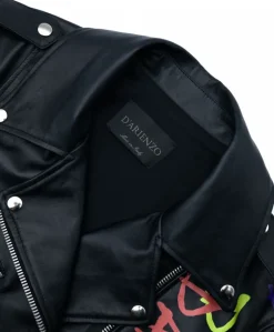 Donna D'Arienzo Camy - Giacca chiodo in pelle nappa laser nera vestibilità comoda